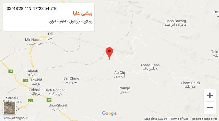 روستای بیشی علیا بر روی نقشه