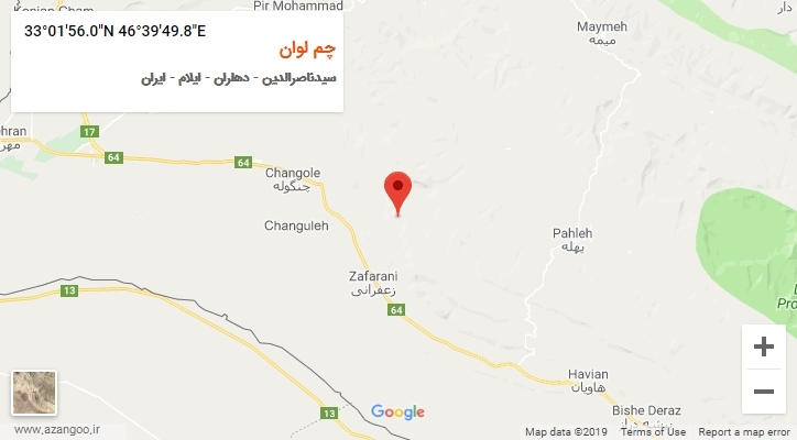 روستای چم لوان بر روی نقشه