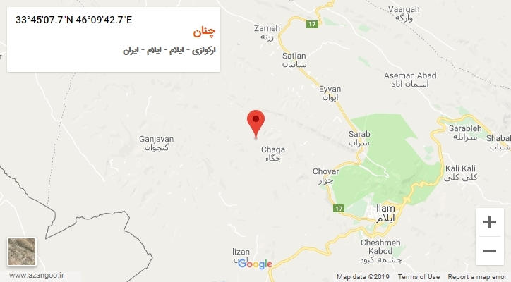 روستای چنان بر روی نقشه