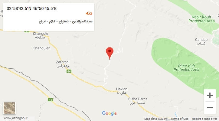 روستای دنه بر روی نقشه