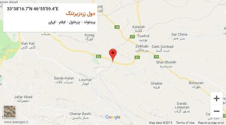 روستای دول زردزیرتنگ بر روی نقشه
