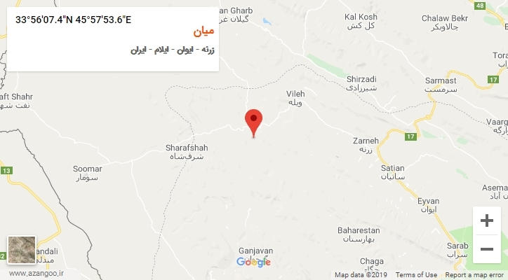 روستای میان بر روی نقشه