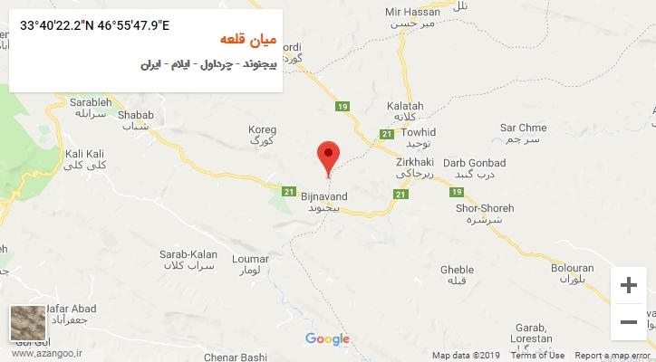 روستای میان قلعه بر روی نقشه