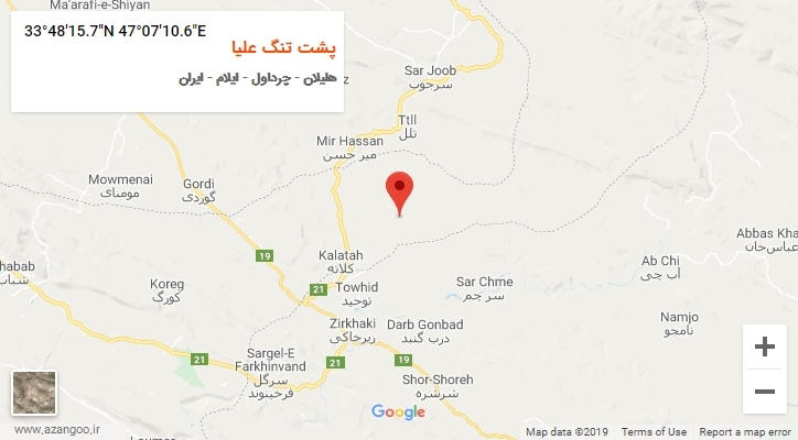 روستای پشت تنگ علیا بر روی نقشه