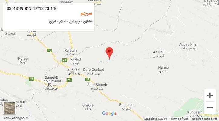 روستای سرچم بر روی نقشه