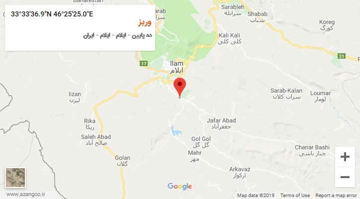 روستای وریز بر روی نقشه