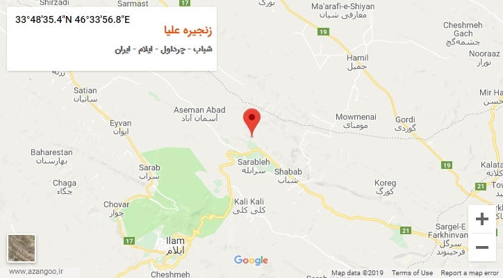 روستای زنجیره علیا بر روی نقشه