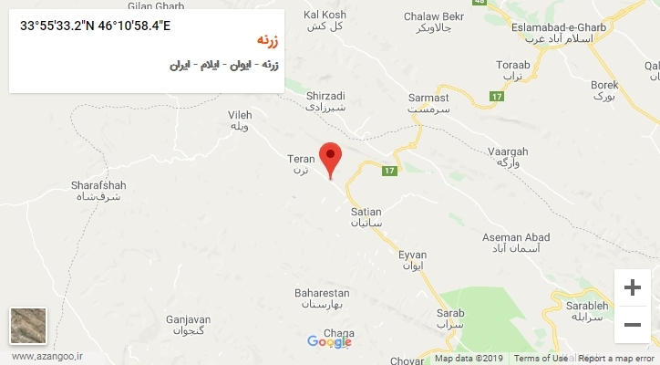 روستای زرنه بر روی نقشه