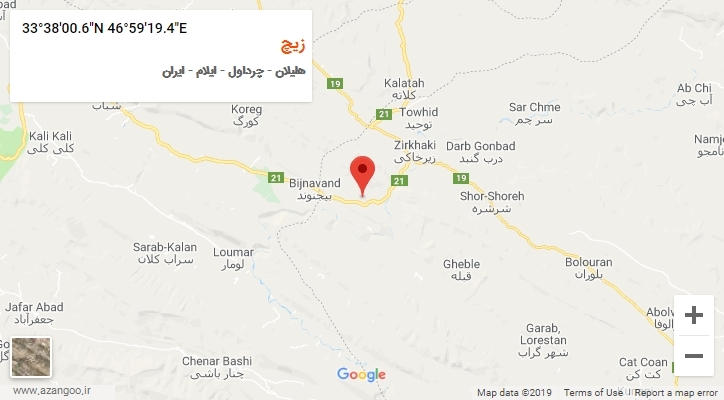 روستای زیچ بر روی نقشه
