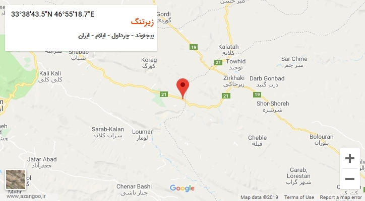 روستای زیرتنگ بر روی نقشه