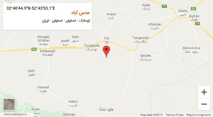 روستای عدس آباد بر روی نقشه