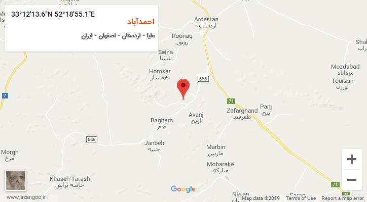 روستای احمدآباد بر روی نقشه