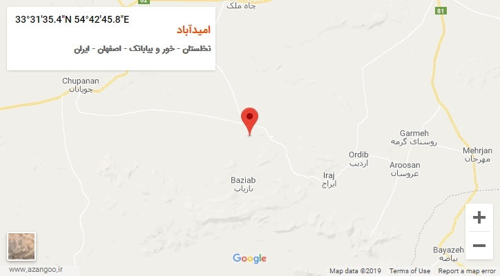 روستای امیدآباد بر روی نقشه