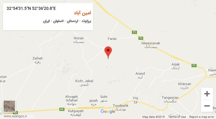 روستای امین آباد بر روی نقشه