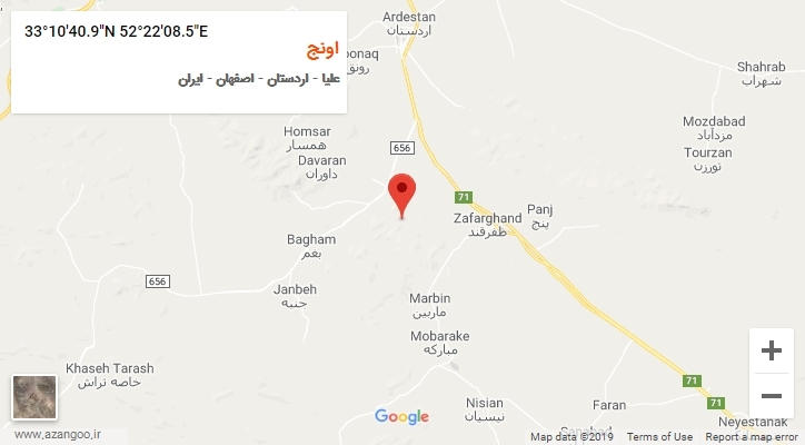 روستای اونج بر روی نقشه