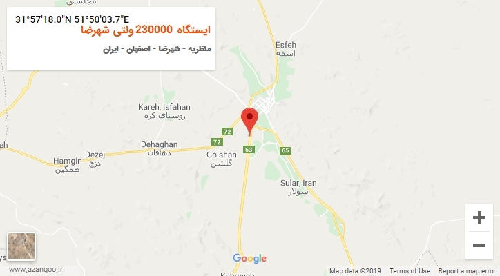 روستای ایستگاه 230000ولتی شهرضا بر روی نقشه