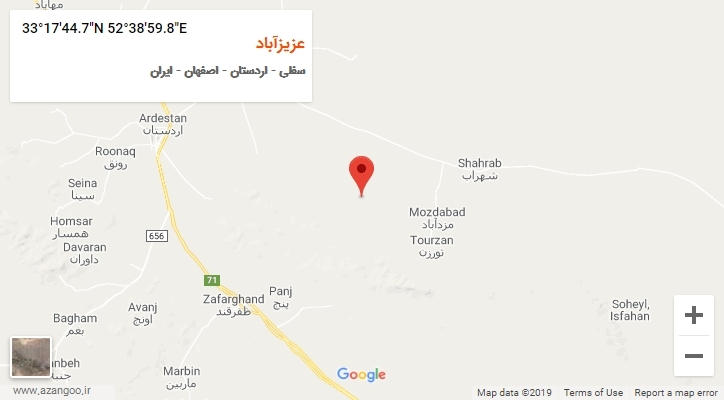 روستای عزیزآباد بر روی نقشه