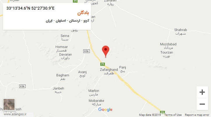 روستای بادگان بر روی نقشه