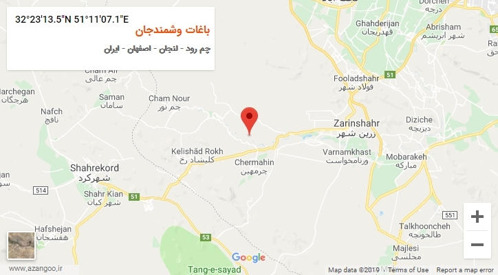 روستای باغات وشمندجان بر روی نقشه