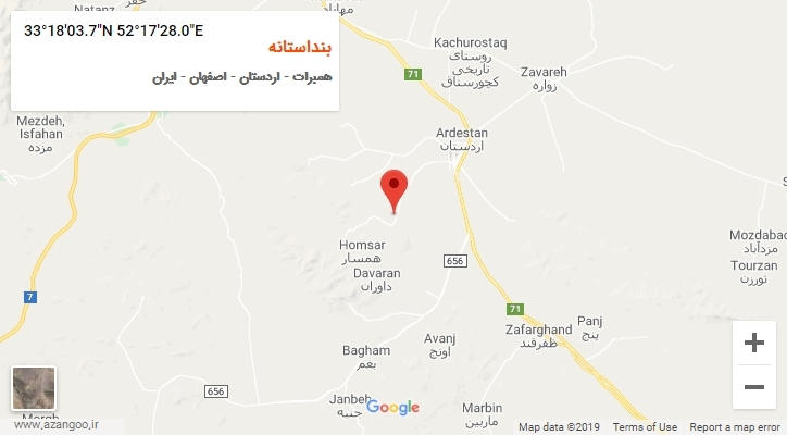 روستای بنداستانه بر روی نقشه
