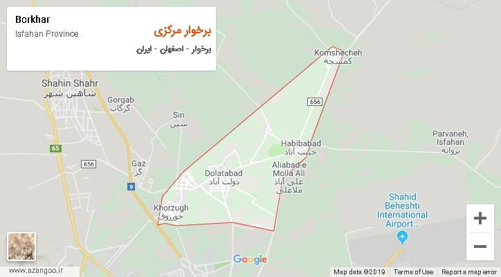 دهستان برخوار مرکزی بر روی نقشه
