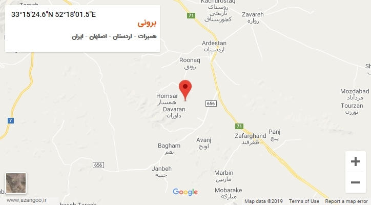 روستای برونی بر روی نقشه