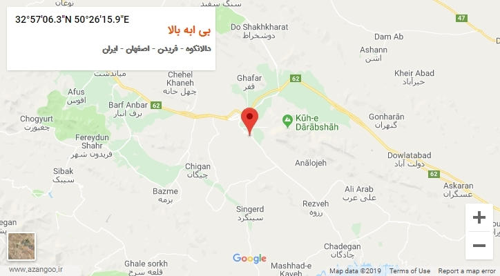 روستای بی ابه بالا بر روی نقشه