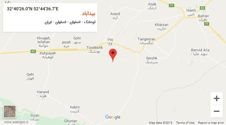 روستای بیدآباد بر روی نقشه