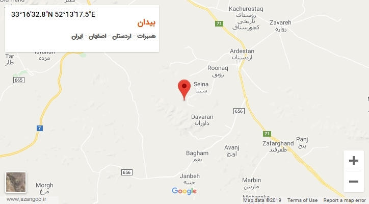 روستای بیدان بر روی نقشه