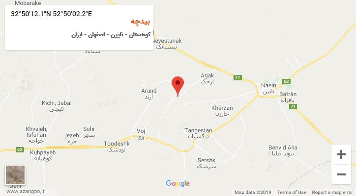 روستای بیدچه بر روی نقشه