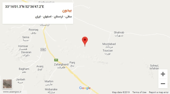روستای بیدون بر روی نقشه