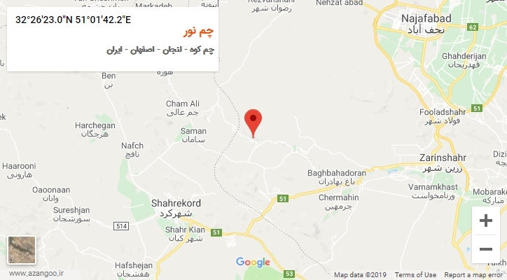 روستای چم نور بر روی نقشه