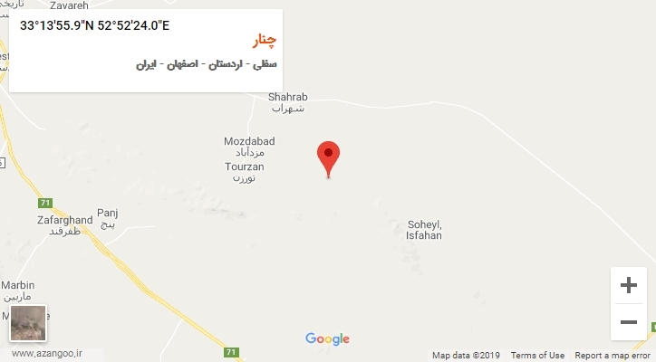روستای چنار بر روی نقشه