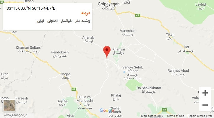 روستای دربند بر روی نقشه