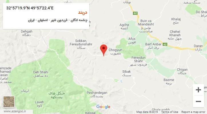 روستای دربند بر روی نقشه