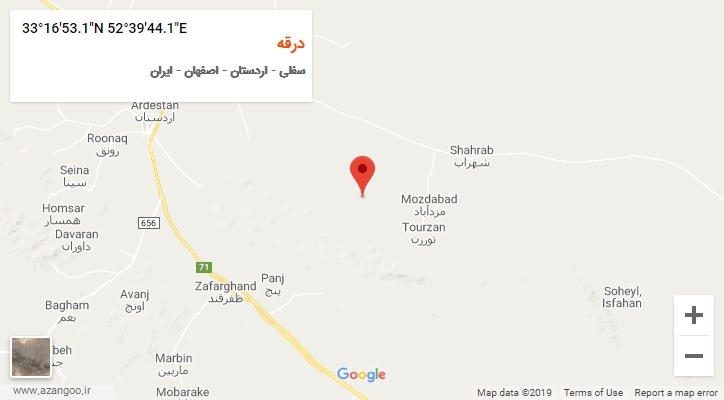 روستای درقه بر روی نقشه