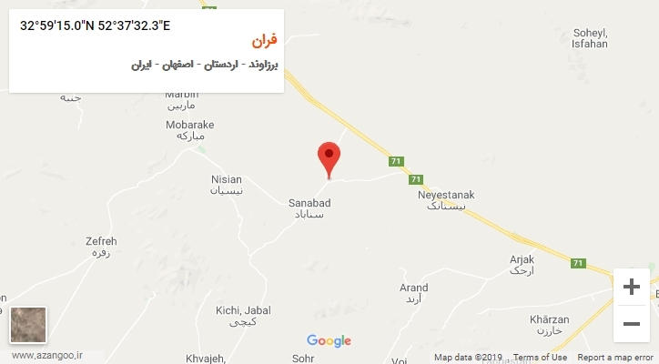 روستای فران بر روی نقشه