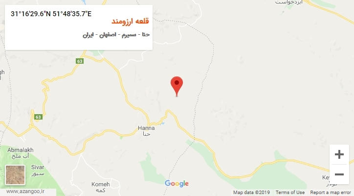 روستای قلعه ارزومند بر روی نقشه
