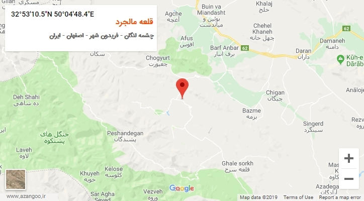 روستای قلعه مالجرد بر روی نقشه