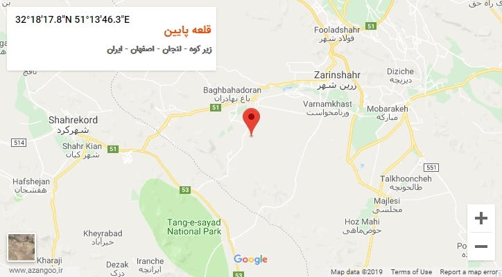 روستای قلعه پایین بر روی نقشه