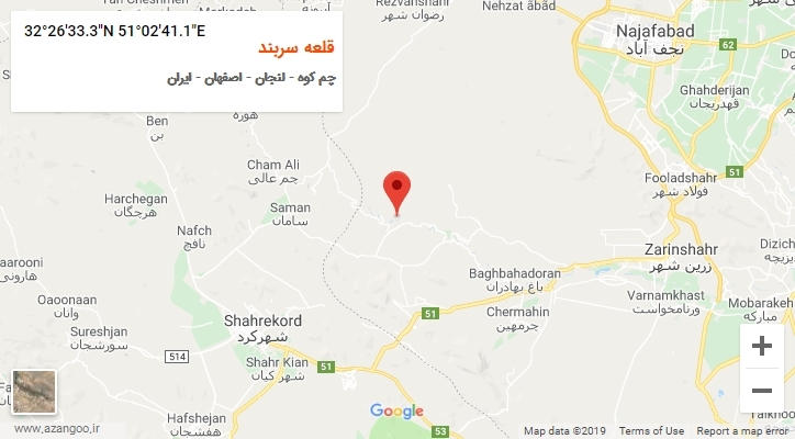 روستای قلعه سربند بر روی نقشه