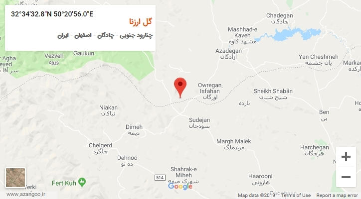 روستای گل ارزنا بر روی نقشه