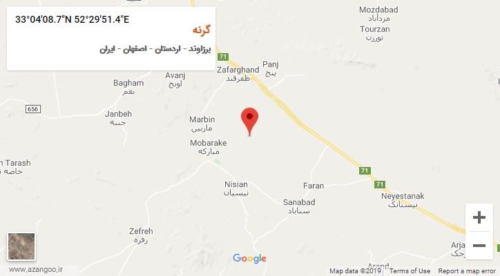 روستای گرنه بر روی نقشه