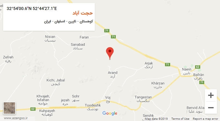 روستای حجت آباد بر روی نقشه