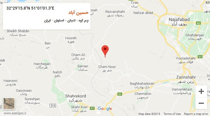 روستای حسین آباد بر روی نقشه
