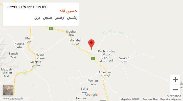 روستای حسین آباد بر روی نقشه