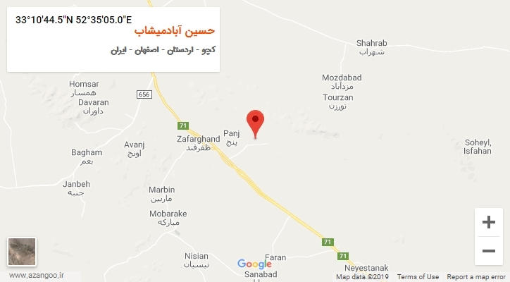 روستای حسین آبادمیشاب بر روی نقشه