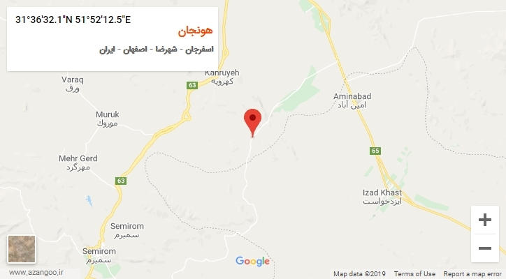 روستای هونجان بر روی نقشه