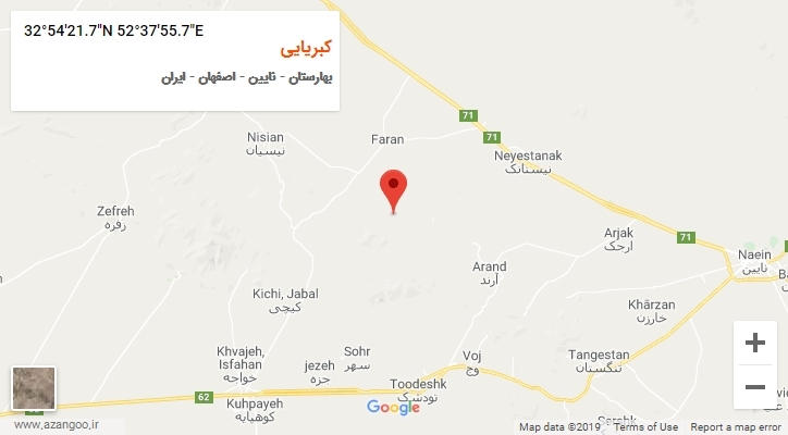 روستای کبریایی بر روی نقشه