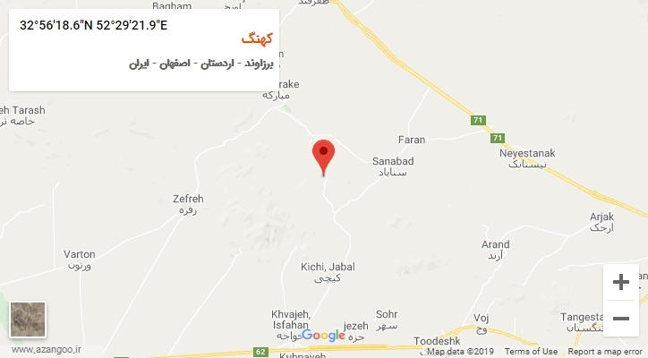 روستای کهنگ بر روی نقشه